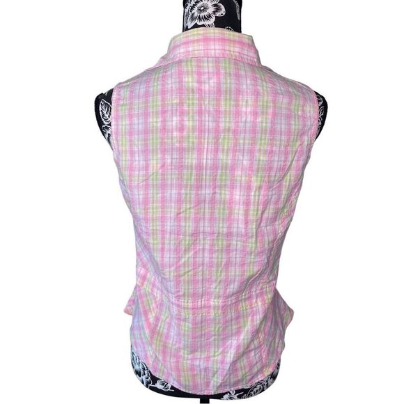 Baileys Point Plaid Button Up Tank Top Pastel Size Medium Summer Coastal Beach - Picture 2 of 9